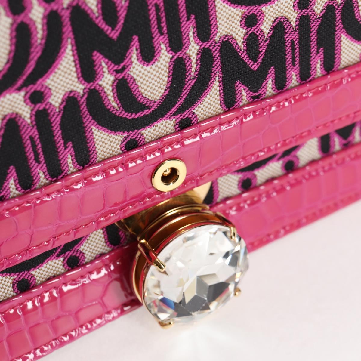 Miu Miu Chain Shoulder Bag Canvas Leather 2way Pink Gold Auth 120964SAM