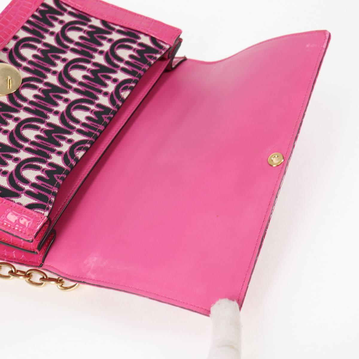 Miu Miu Chain Shoulder Bag Canvas Leather 2way Pink Gold Auth 120964AM