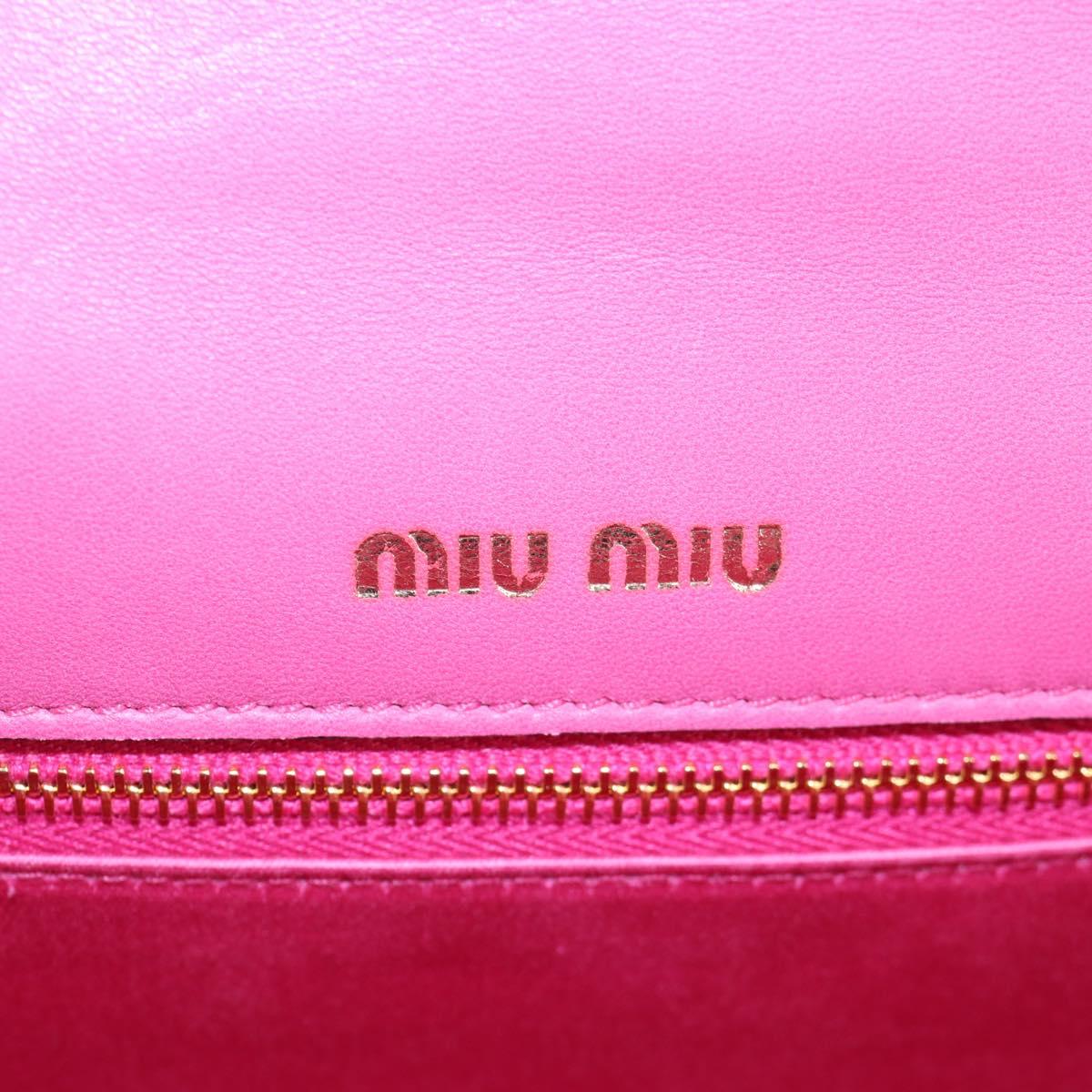 Miu Miu Chain Shoulder Bag Canvas Leather 2way Pink Gold Auth 120964SAM