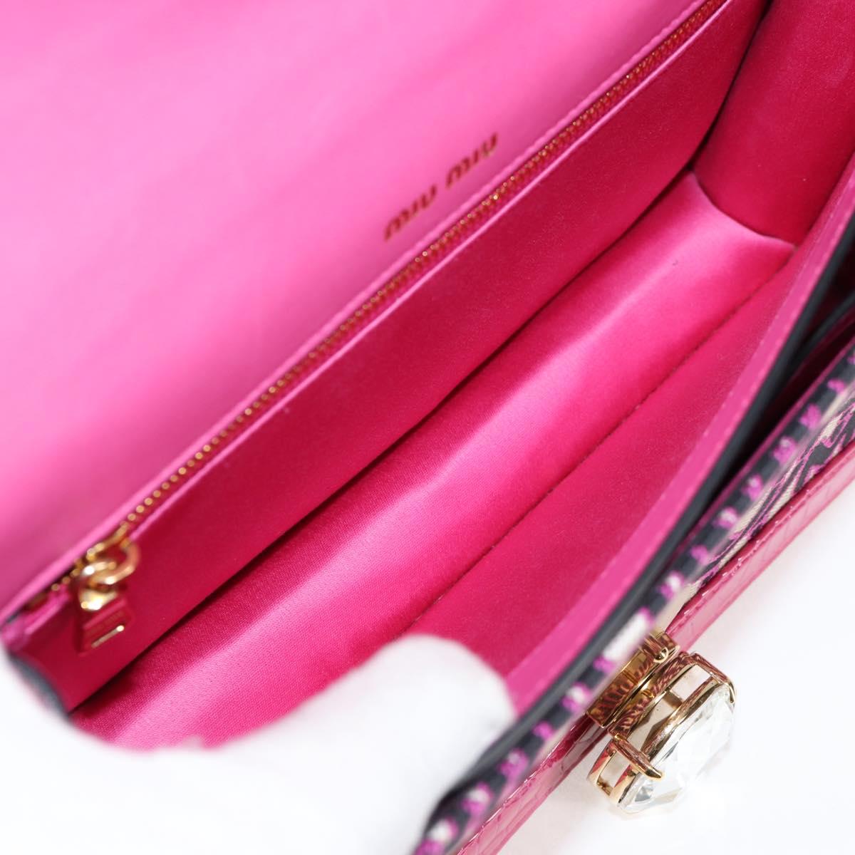 Miu Miu Chain Shoulder Bag Canvas Leather 2way Pink Gold Auth 120964SAM