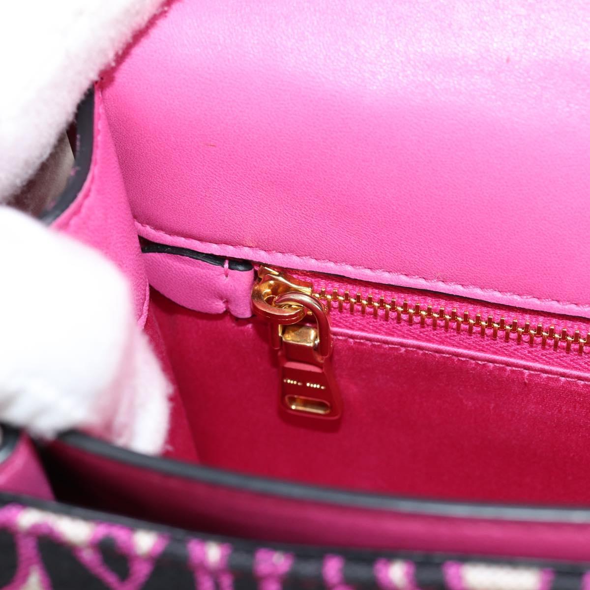 Miu Miu Chain Shoulder Bag Canvas Leather 2way Pink Gold Auth 120964SAM