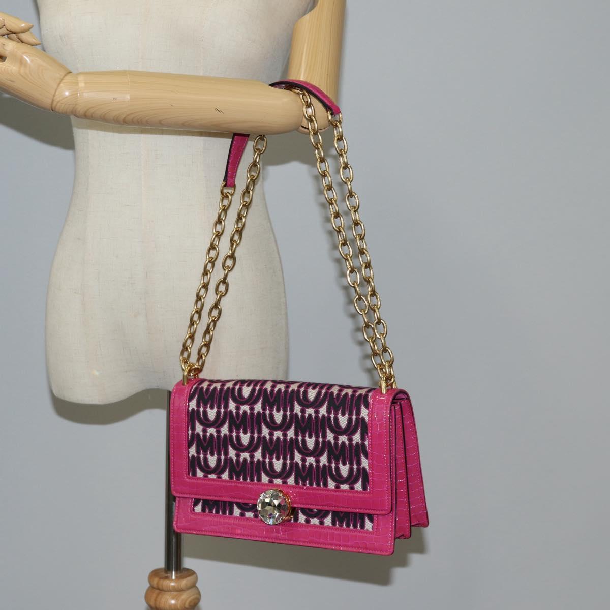 Miu Miu Chain Shoulder Bag Canvas Leather 2way Pink Gold Auth 120964SAM
