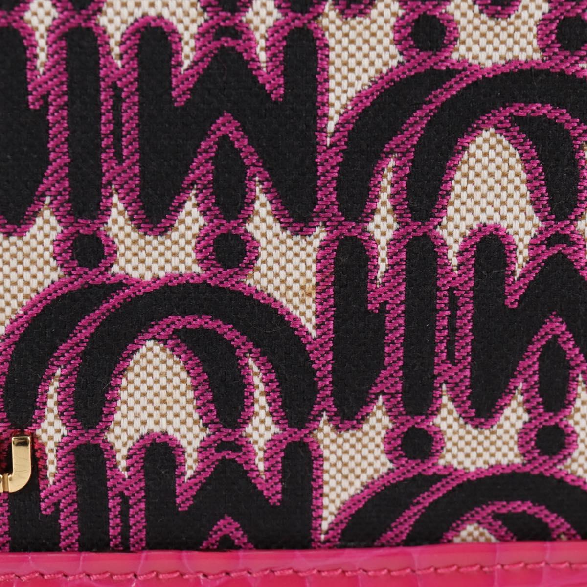 Miu Miu Chain Shoulder Bag Canvas Leather 2way Pink Gold Auth 120964SAM