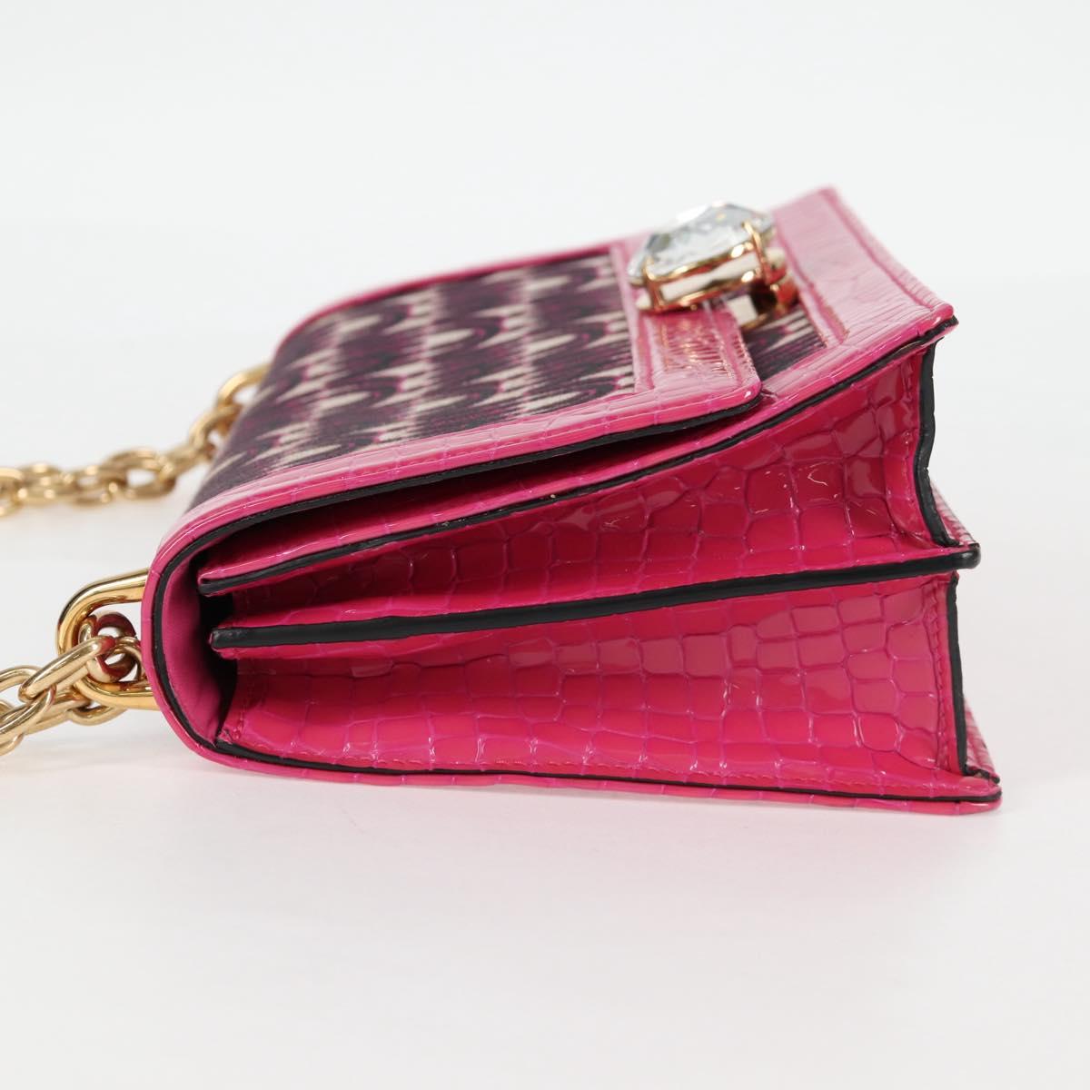 Miu Miu Chain Shoulder Bag Canvas Leather 2way Pink Gold Auth 120964SAM