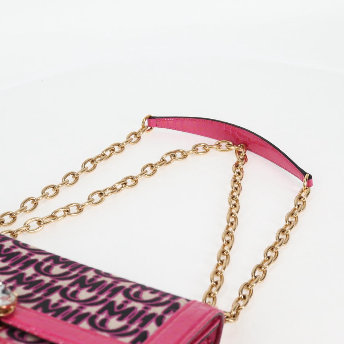 Miu Miu Chain Shoulder Bag Canvas Leather 2way Pink Gold Auth 120964SAM