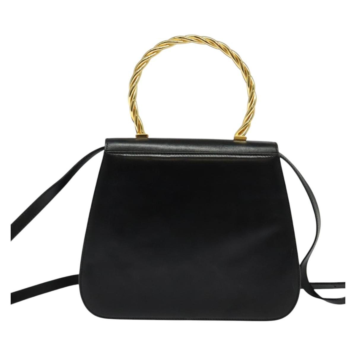 Salvatore Ferragamo Hand Bag Leather 2way Gold Black Auth 120974