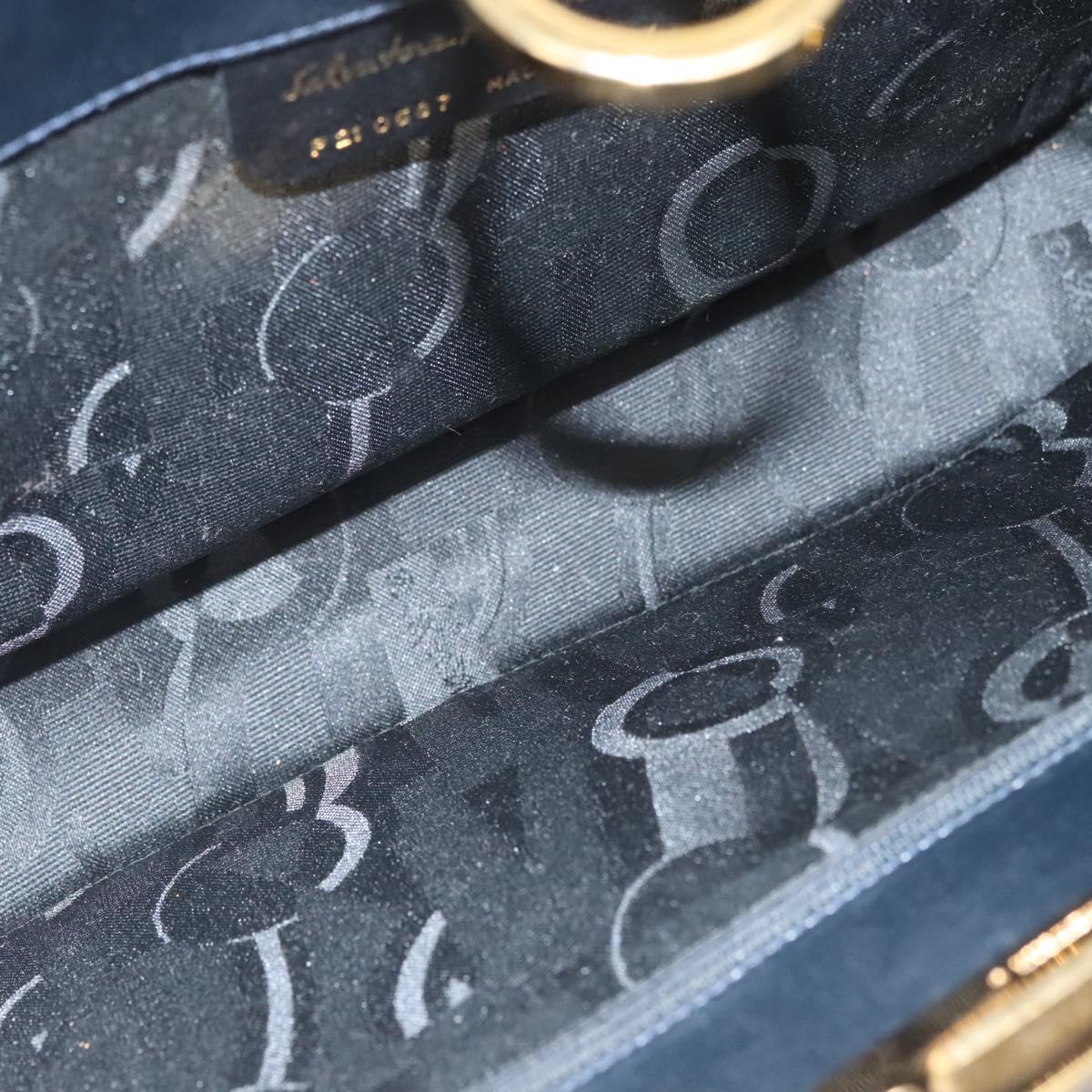 Salvatore Ferragamo Gancini Chain Shoulder Bag Leather Black Gold Auth 120975