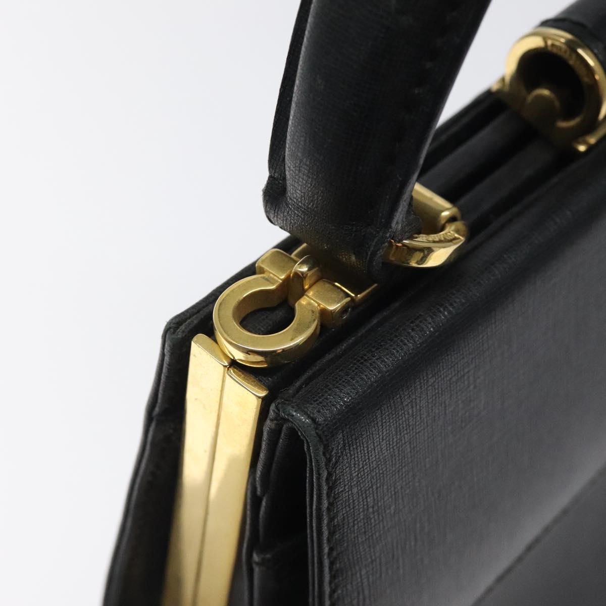 Salvatore Ferragamo Gancini Hand Bag Leather Black Gold Auth 120976