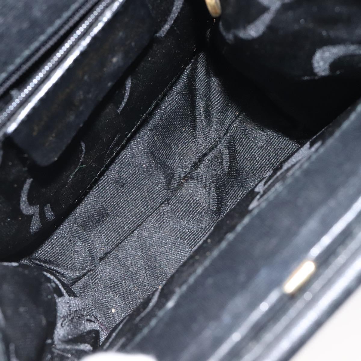 Salvatore Ferragamo Gancini Hand Bag Leather Black Gold Auth 120976