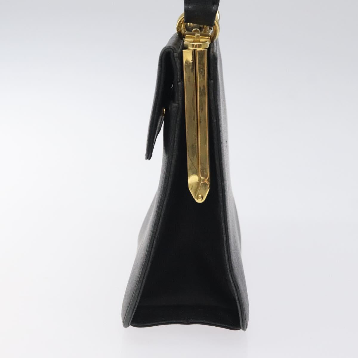 Salvatore Ferragamo Gancini Hand Bag Leather Black Gold Auth 120976