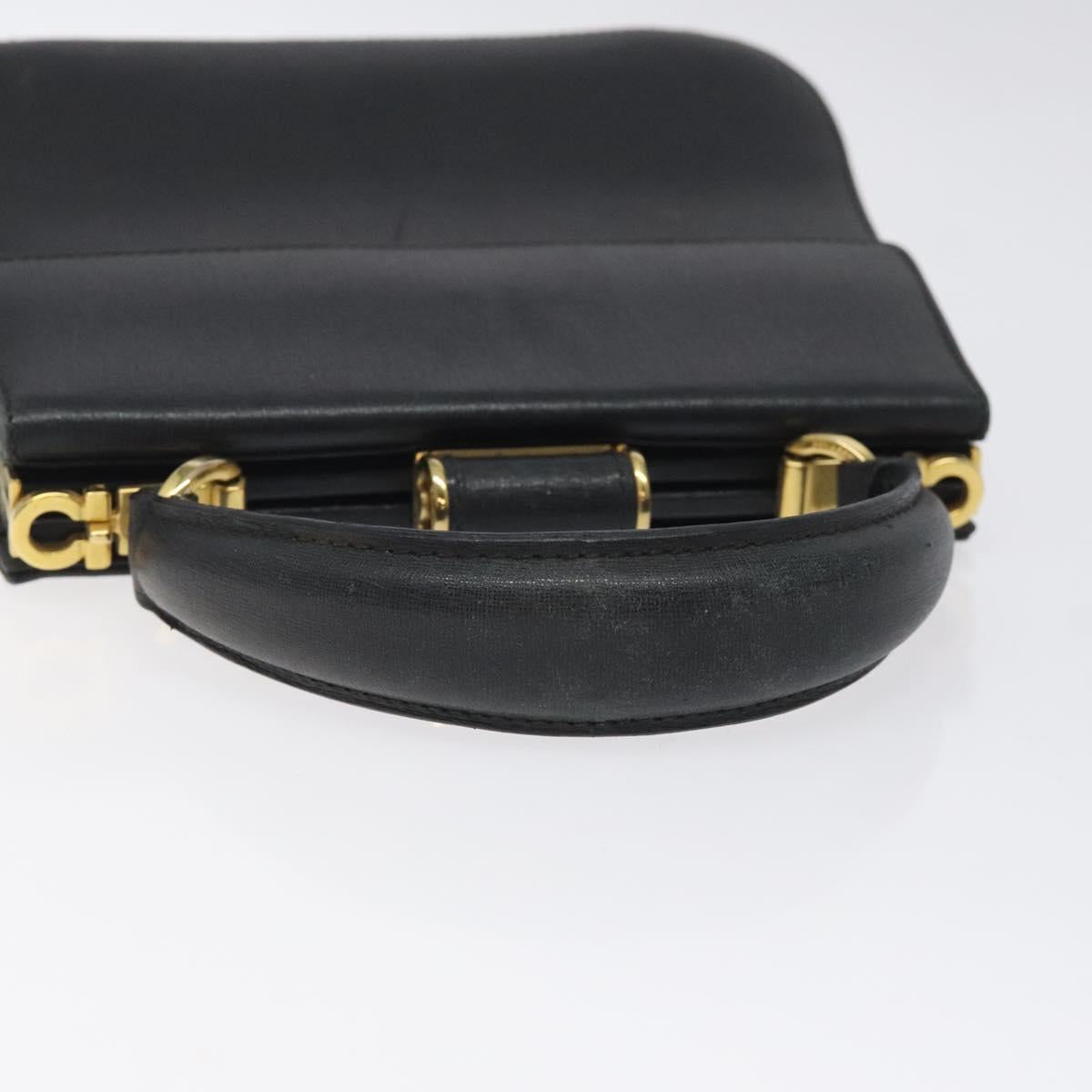 Salvatore Ferragamo Gancini Hand Bag Leather Black Gold Auth 120976