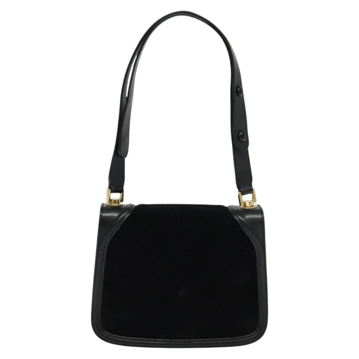 Salvatore Ferragamo Gancini Chain Shoulder Bag Suede Black Gold Auth 120977