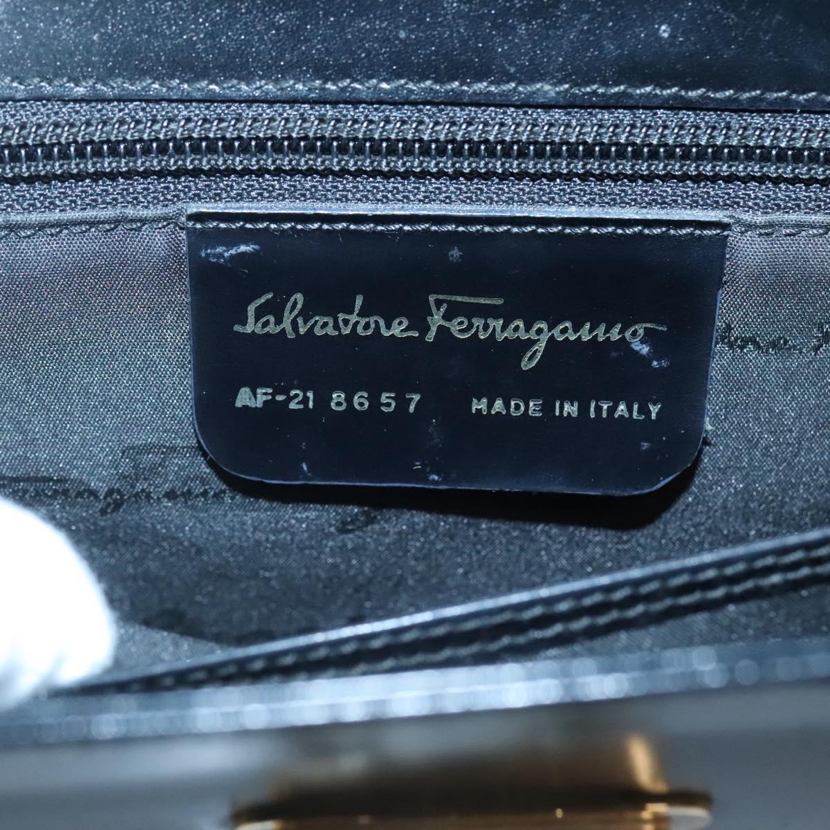 Salvatore Ferragamo Gancini Hand Bag Leather 2way Black Gold Auth 120978