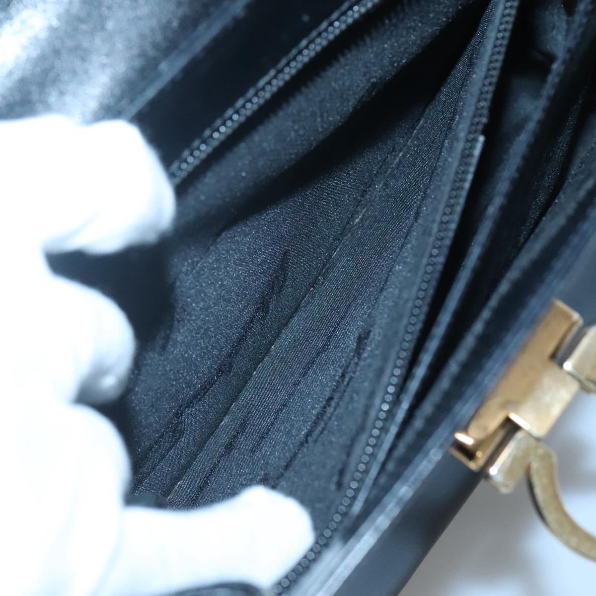 Salvatore Ferragamo Gancini Hand Bag Leather 2way Black Gold Auth 120978