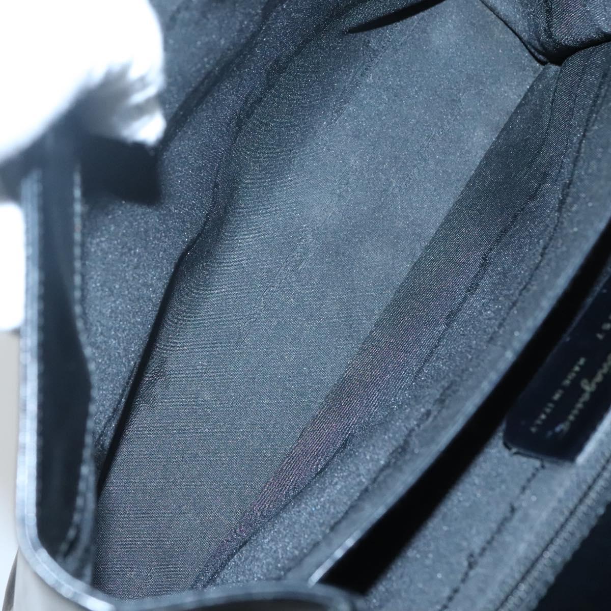 Salvatore Ferragamo Gancini Hand Bag Leather 2way Black Gold Auth 120978