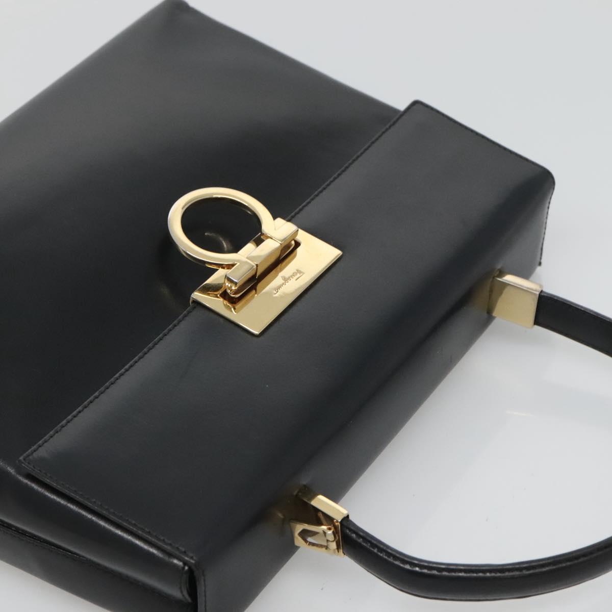 Salvatore Ferragamo Gancini Hand Bag Leather 2way Black Gold Auth 120978