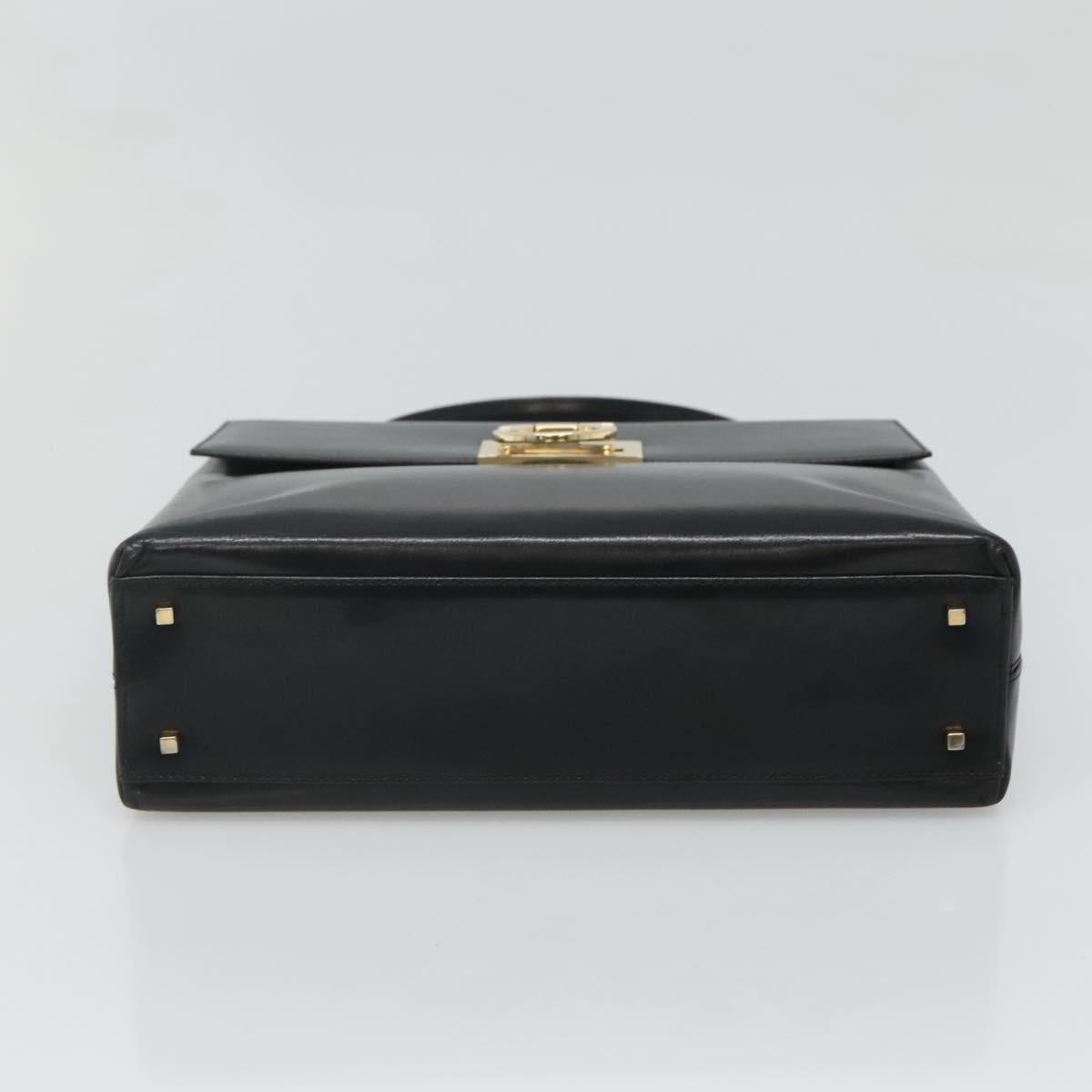 Salvatore Ferragamo Gancini Hand Bag Leather 2way Black Gold Auth 120978