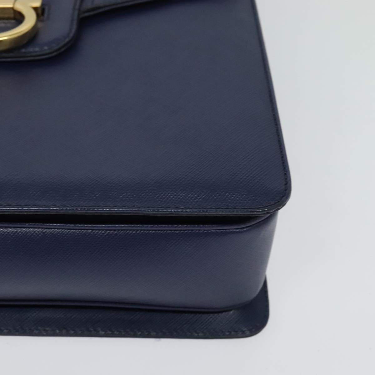 Salvatore Ferragamo Gancini Hand Bag Leather 2way Navy Gold Auth 120979