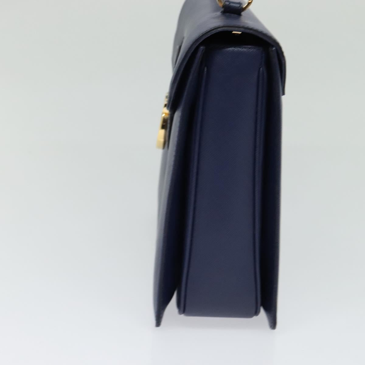 Salvatore Ferragamo Gancini Hand Bag Leather 2way Navy Gold Auth 120979