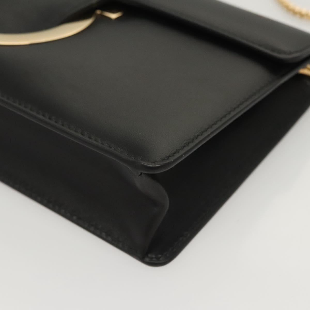 Salvatore Ferragamo Gancini Chain Shoulder Bag Leather Black Gold Auth 120981