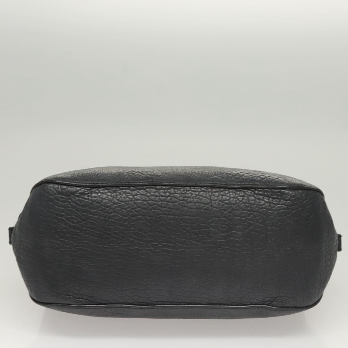 BURBERRY Hand Bag Leather Black Gold Auth 121067