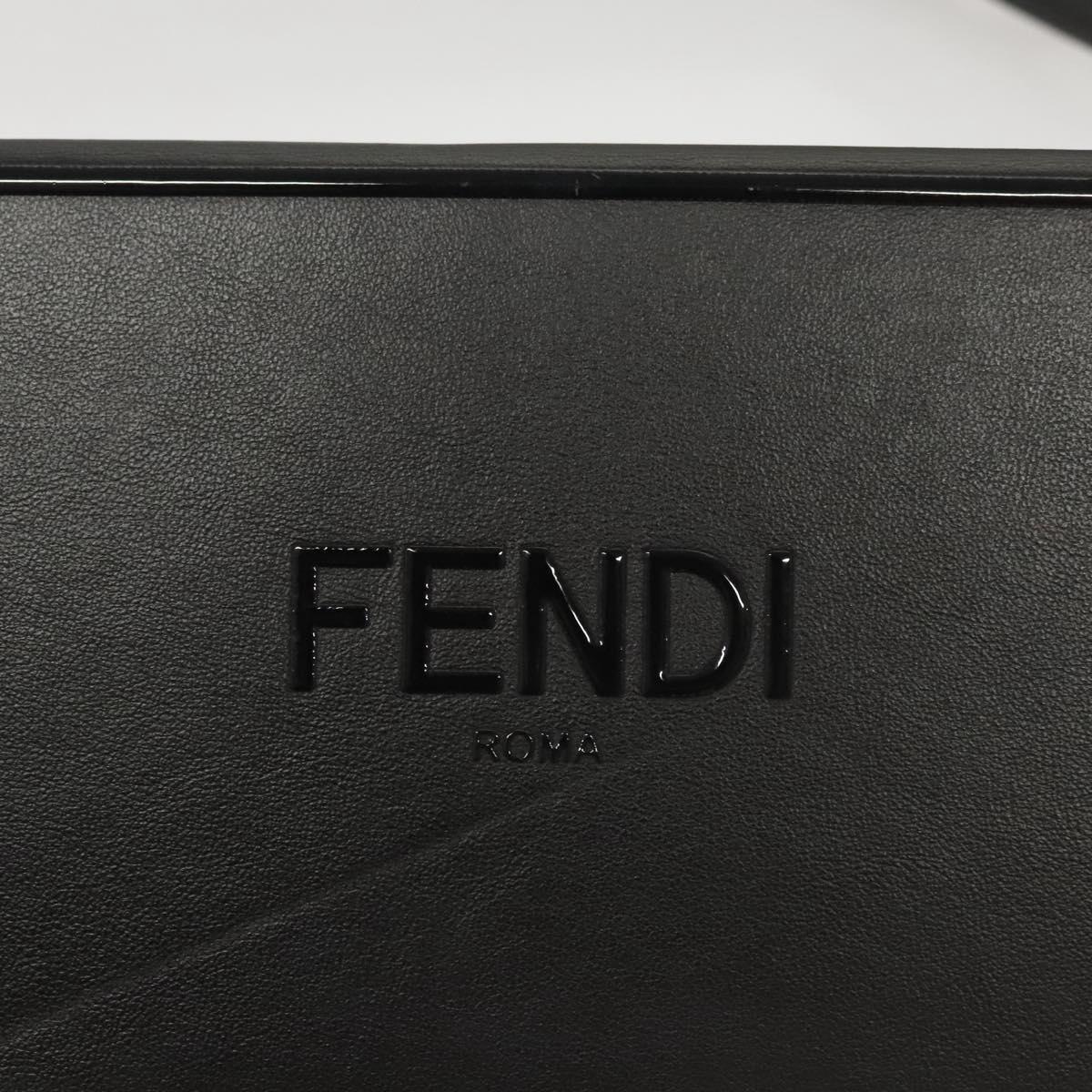 FENDI Box Shoulder Bag Leather Black Silver Auth 121070