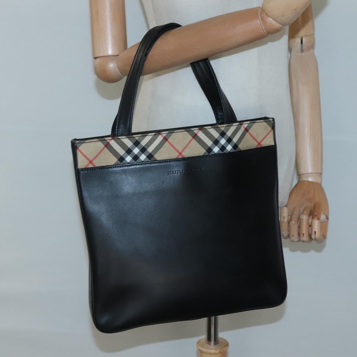 BURBERRY Hand Bag Leather Black Silver Auth 121079