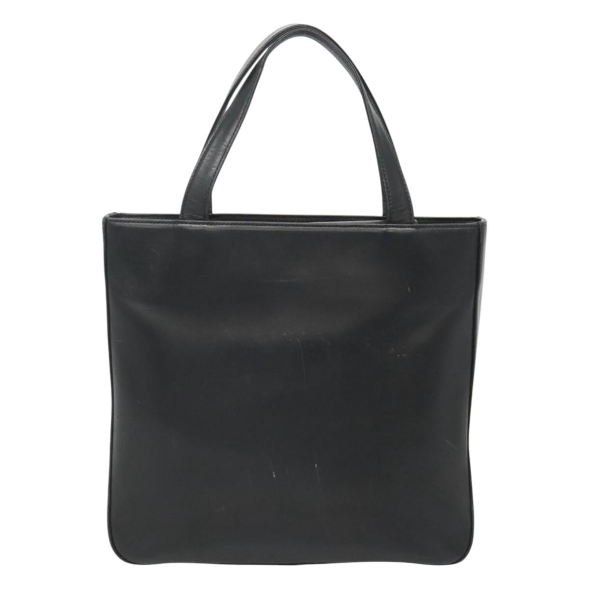 BURBERRY Hand Bag Leather Black Silver Auth 121079