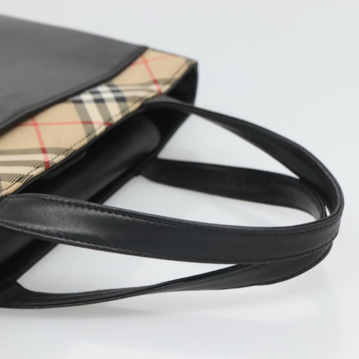 BURBERRY Hand Bag Leather Black Silver Auth 121079