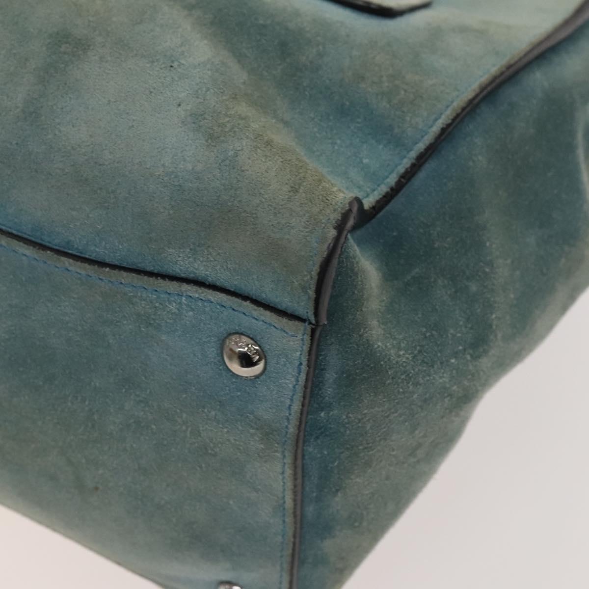 PRADA Hand Bag Suede 2way Blue Silver Auth 121083