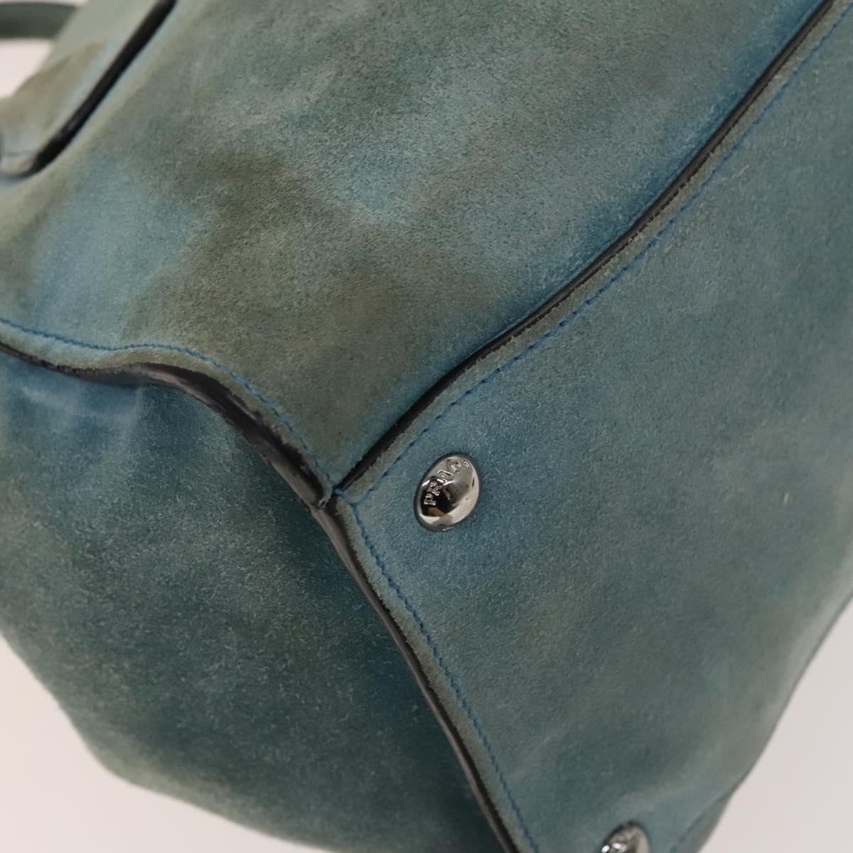 PRADA Hand Bag Suede 2way Blue Silver Auth 121083