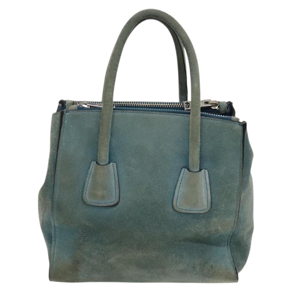 PRADA Hand Bag Suede 2way Blue Silver Auth 121083