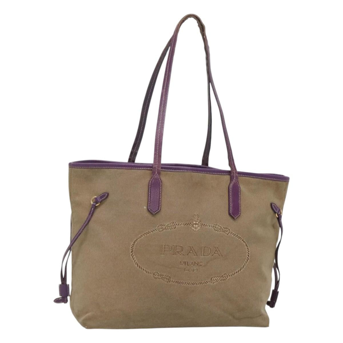 PRADA Hand Bag Canvas Khaki Auth 121093