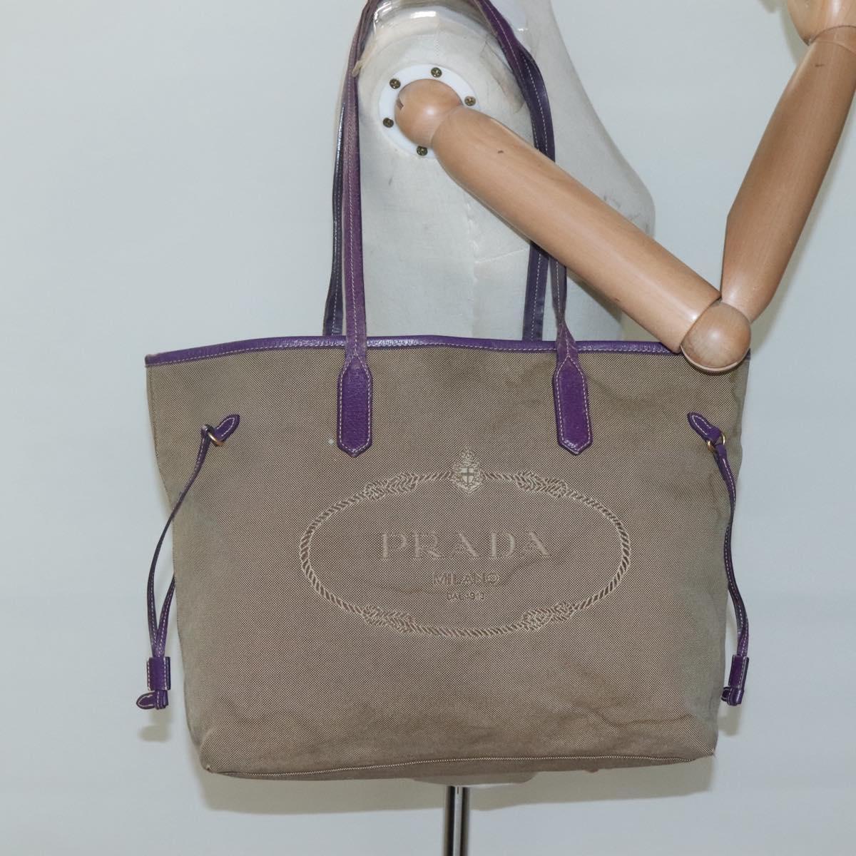PRADA Hand Bag Canvas Khaki Auth 121093