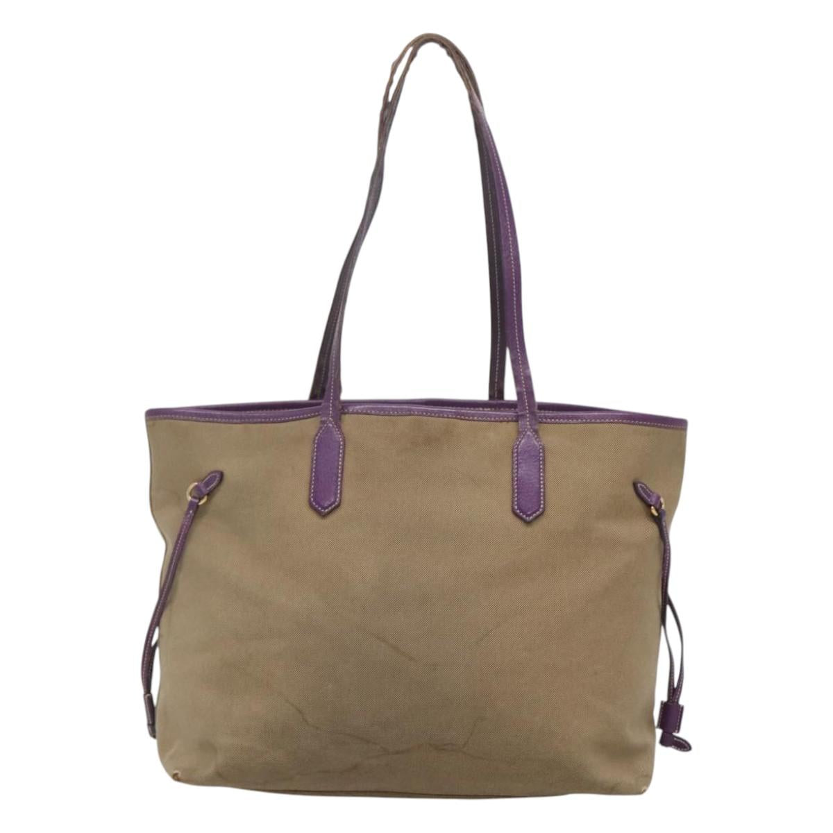PRADA Hand Bag Canvas Khaki Auth 121093
