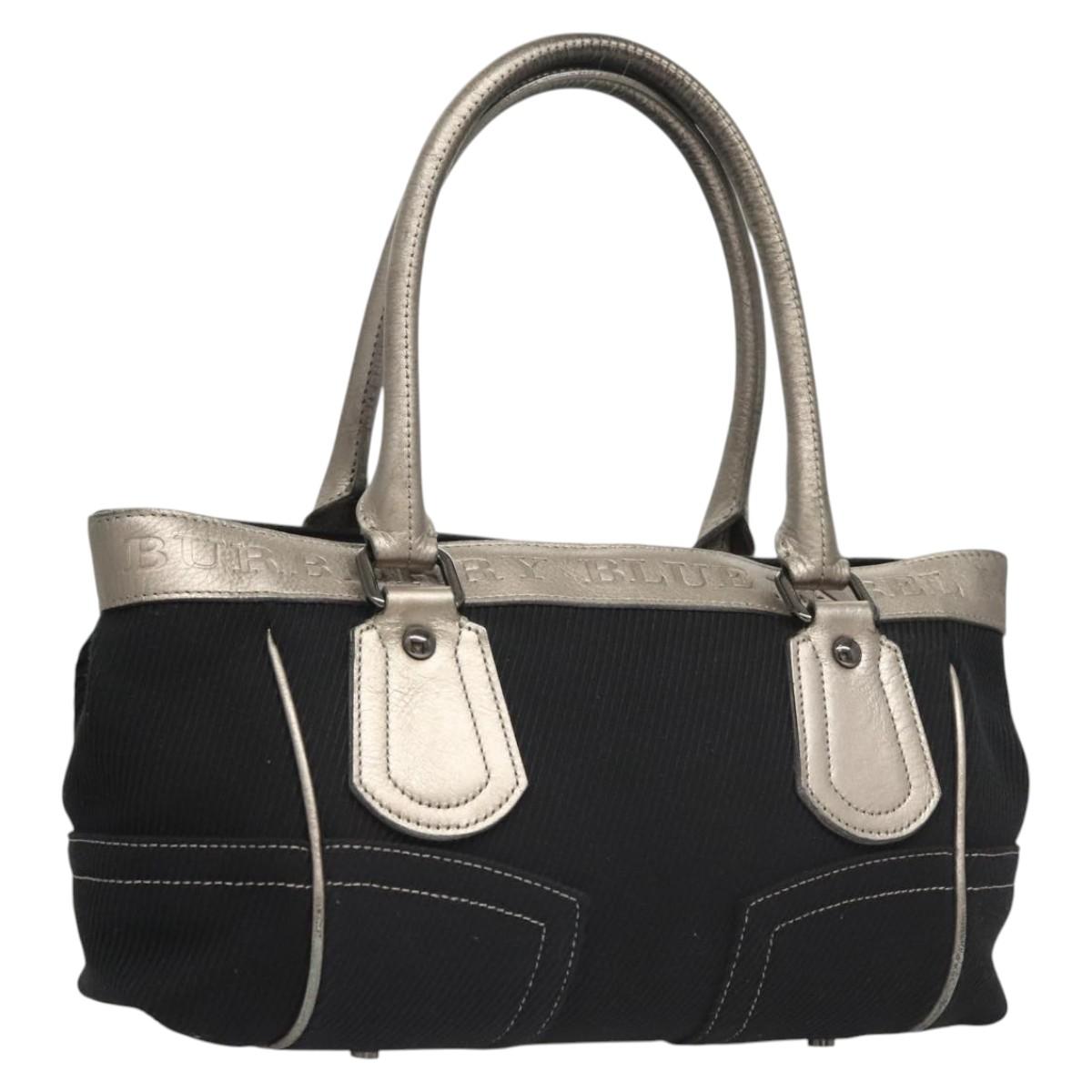 BURBERRY Blue Label Hand Bag Canvas Black Silver Auth 121101