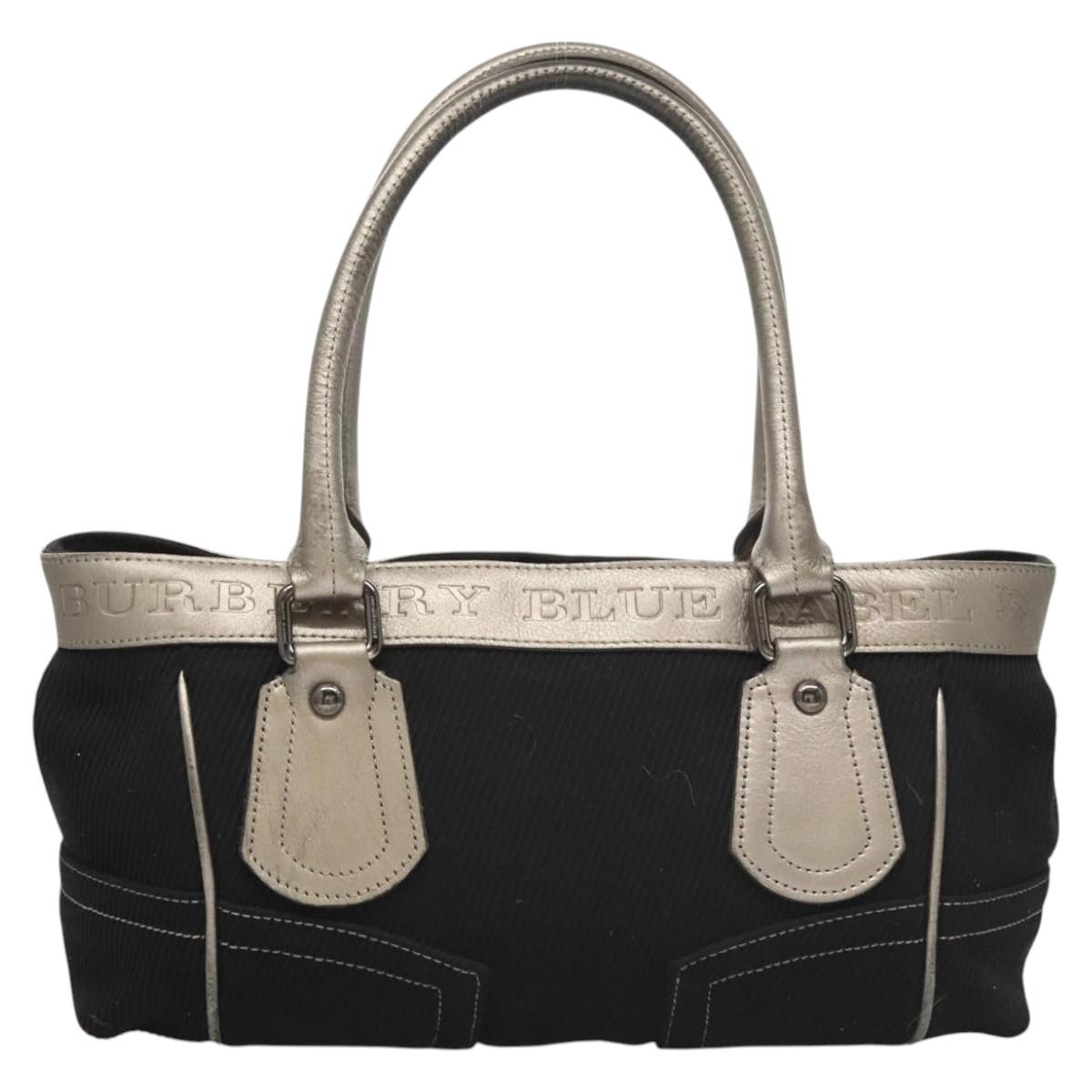 BURBERRY Blue Label Hand Bag Canvas Black Silver Auth 121101