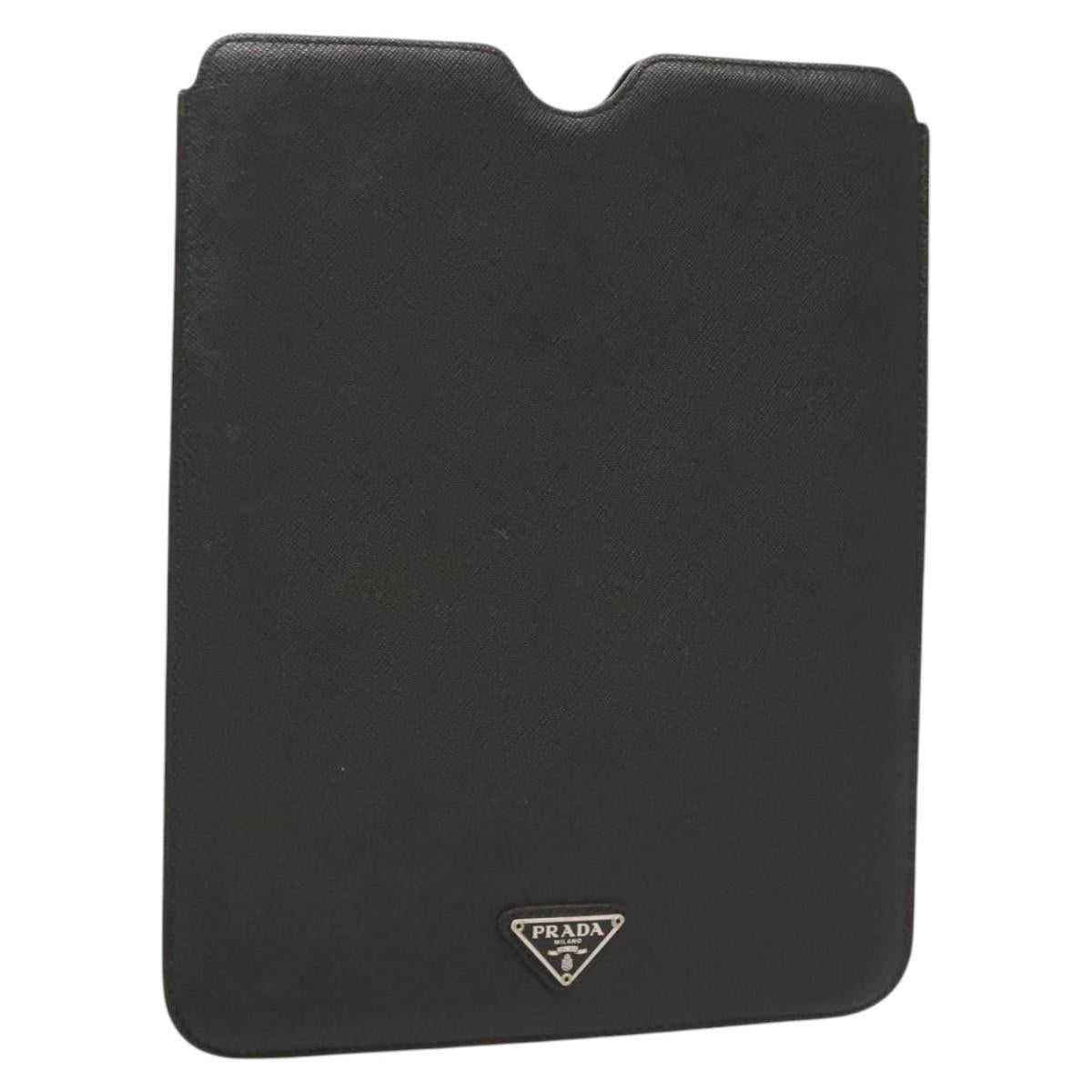 PRADA iPad Case Safiano leather Black Auth 121105