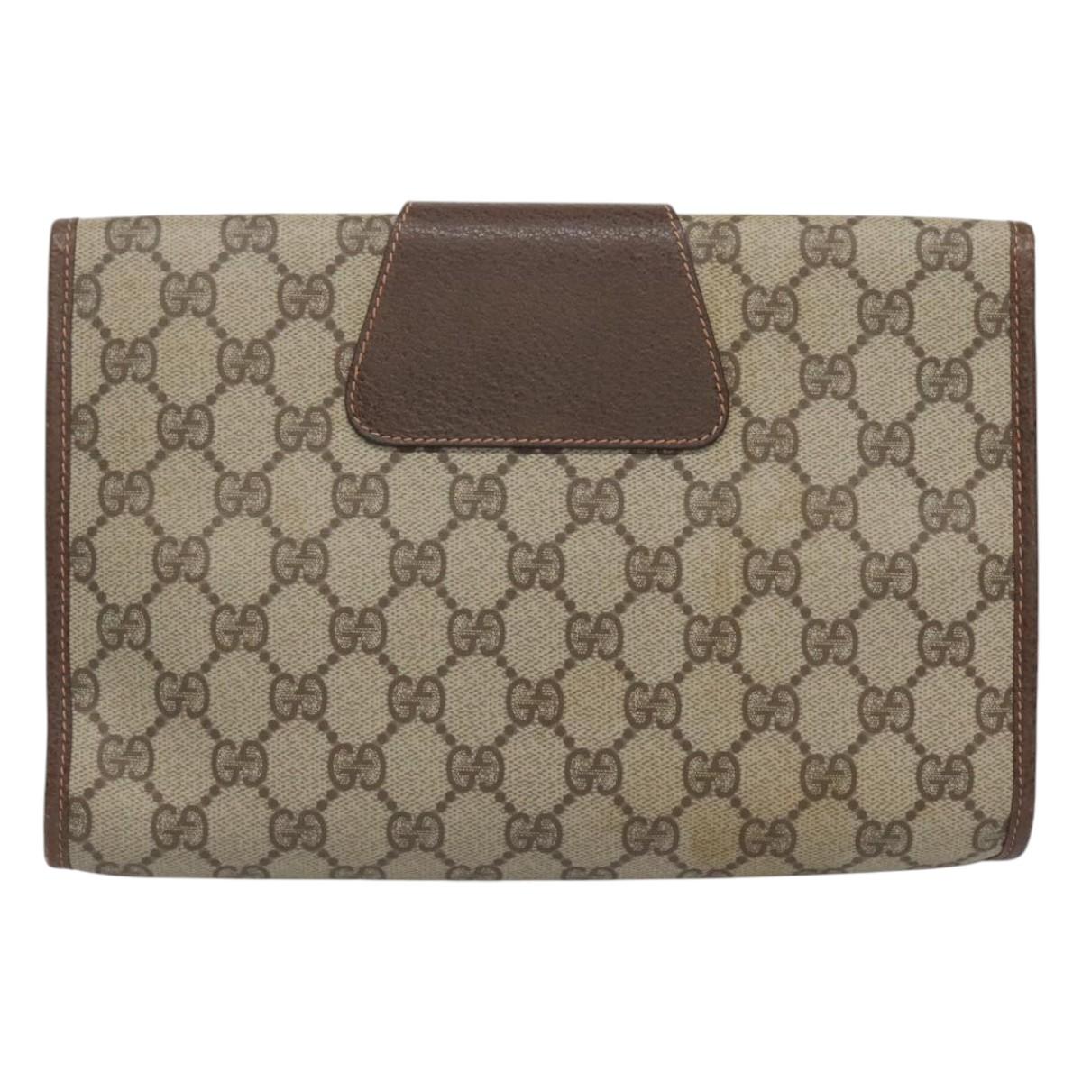 GUCCI GG Supreme Web Sherry Line Clutch Bag PVC Beige Red 156 01 030 Auth 121114