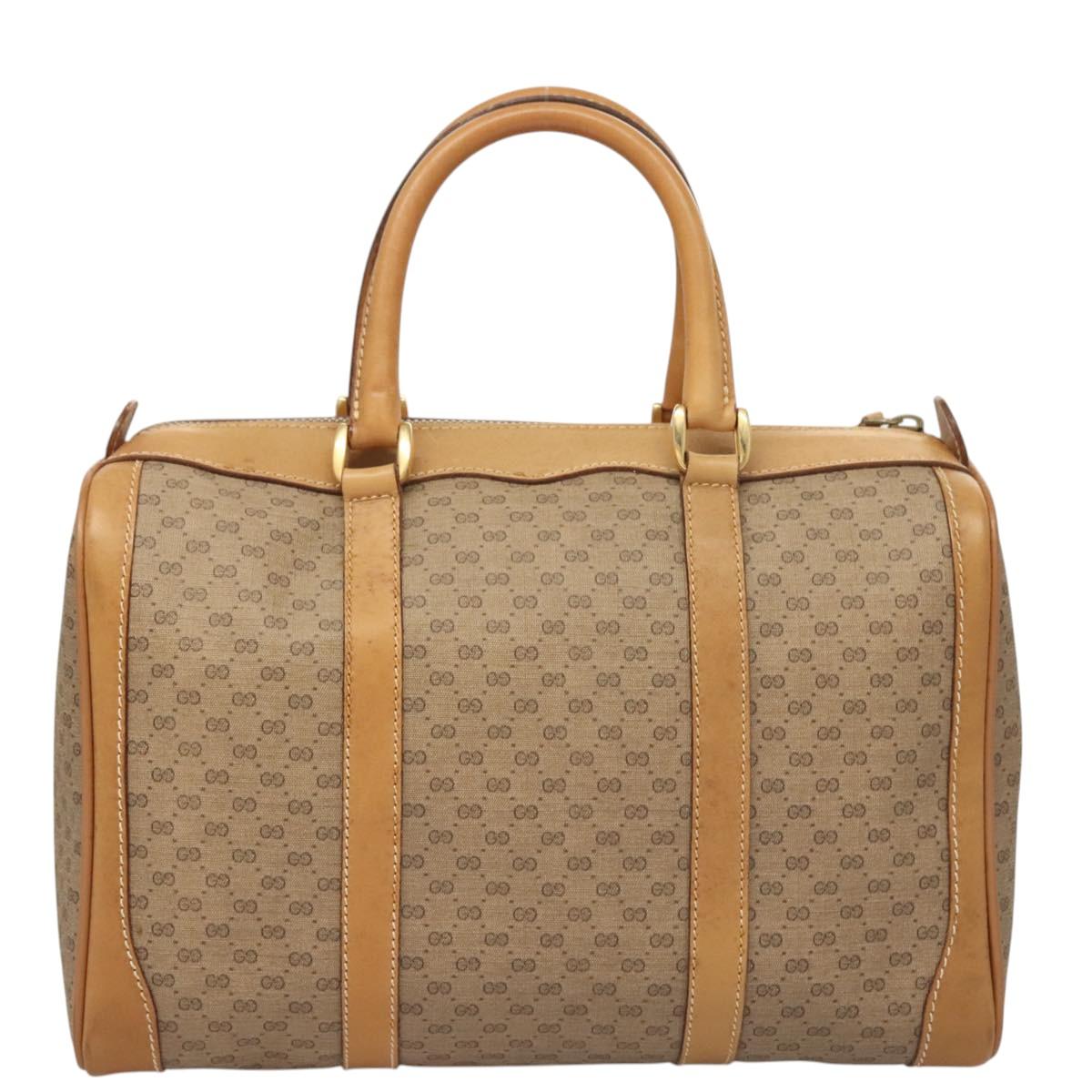 GUCCI Micro GG Supreme Hand Bag PVC Beige Gold Auth 121121