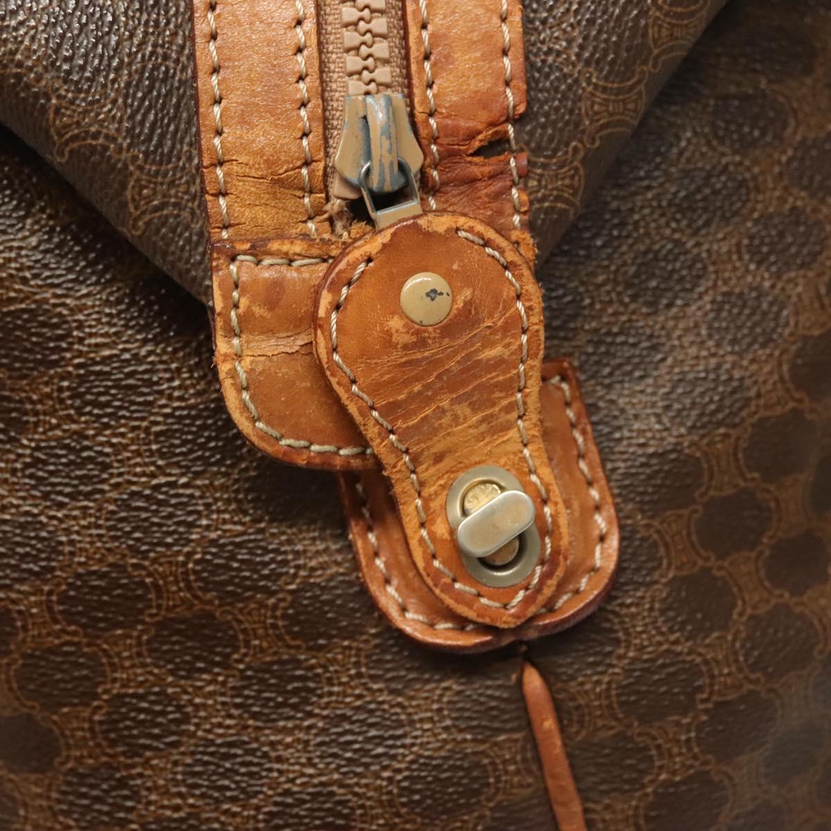CELINE Macadam Canvas Boston Bag PVC Leather Brown Gold Auth 121130