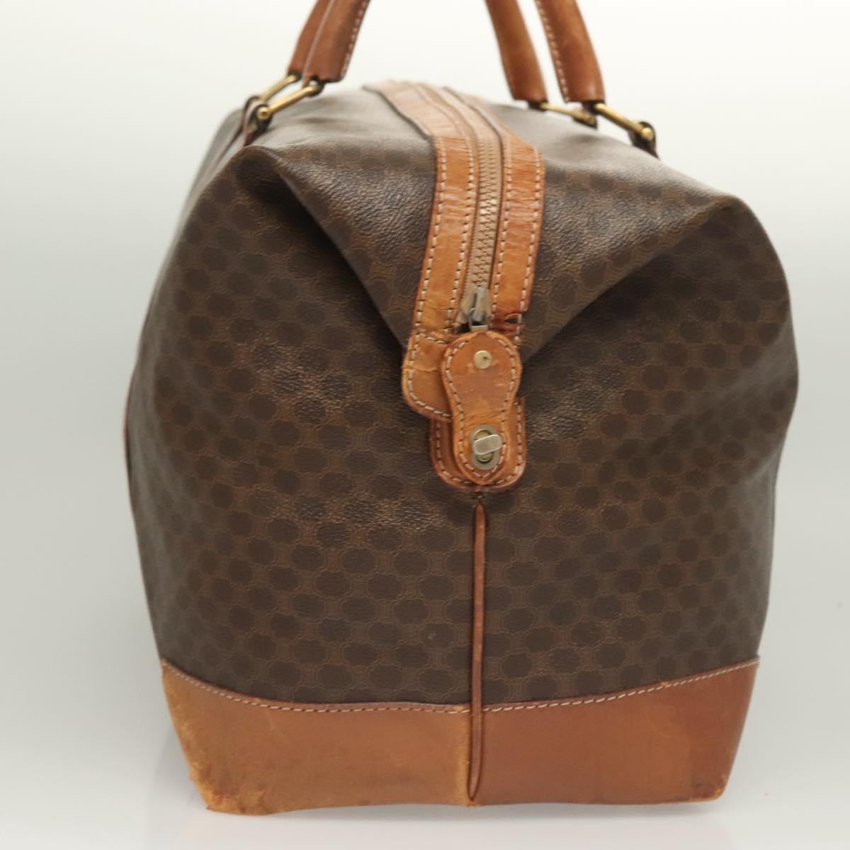 CELINE Macadam Canvas Boston Bag PVC Leather Brown Gold Auth 121130