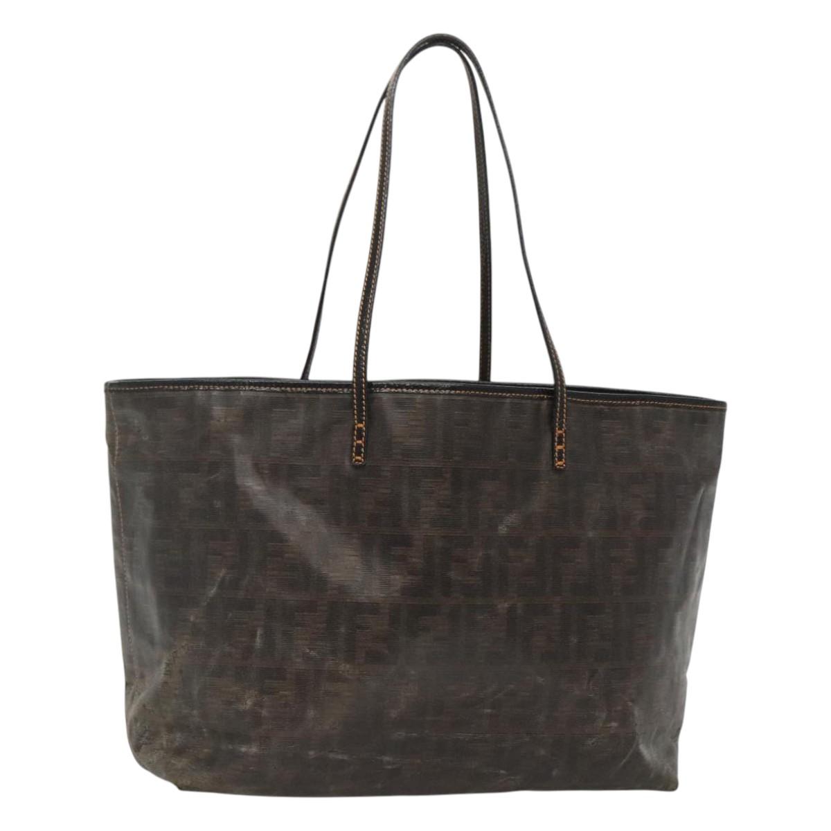 FENDI Zucca Canvas Tote Bag Black Brown Auth 121138