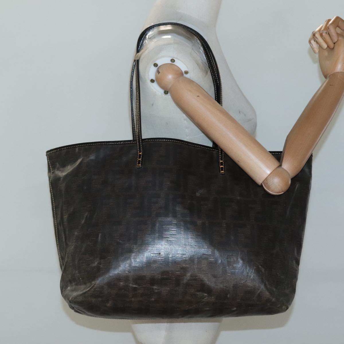 FENDI Zucca Canvas Tote Bag Black Brown Auth 121138