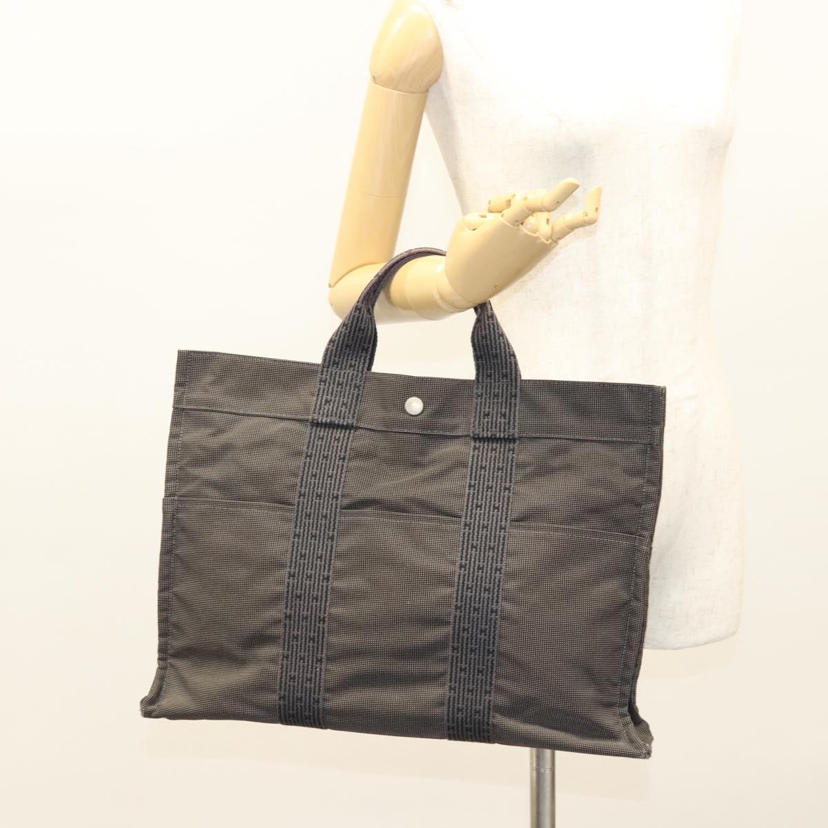 HERMES Her Line MM Hand Bag Canvas Gray Auth 121140