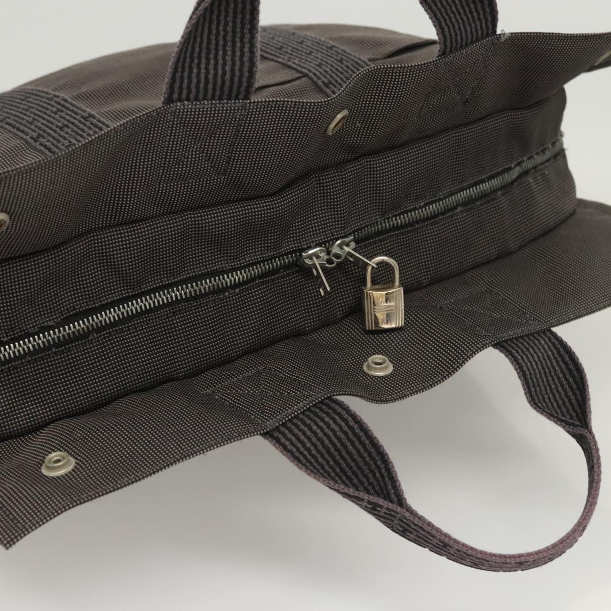 HERMES Her Line MM Hand Bag Canvas Gray Auth 121140