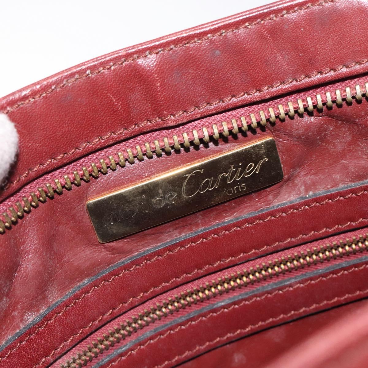 CARTIER Shoulder Bag Leather Red Gold Auth 121159