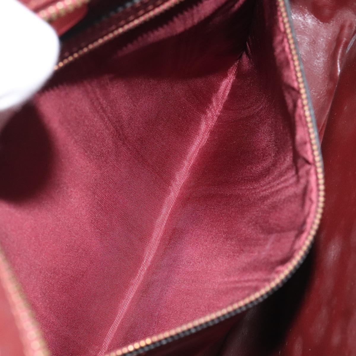 CARTIER Shoulder Bag Leather Red Gold Auth 121159