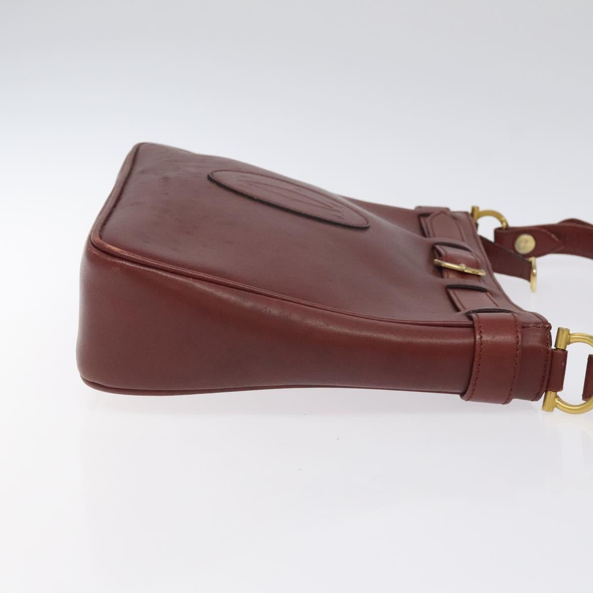 CARTIER Shoulder Bag Leather Red Gold Auth 121159