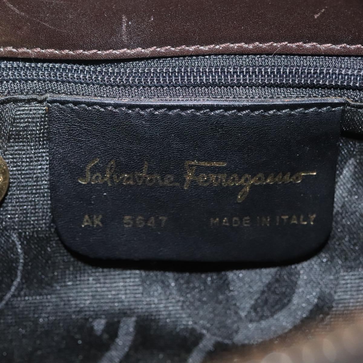 Salvatore Ferragamo Gancini Hand Bag Suede Brown Gold Auth 121161